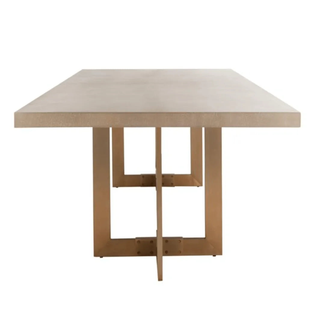 Quinn Wood Dining Table in Gray Oak and Brass