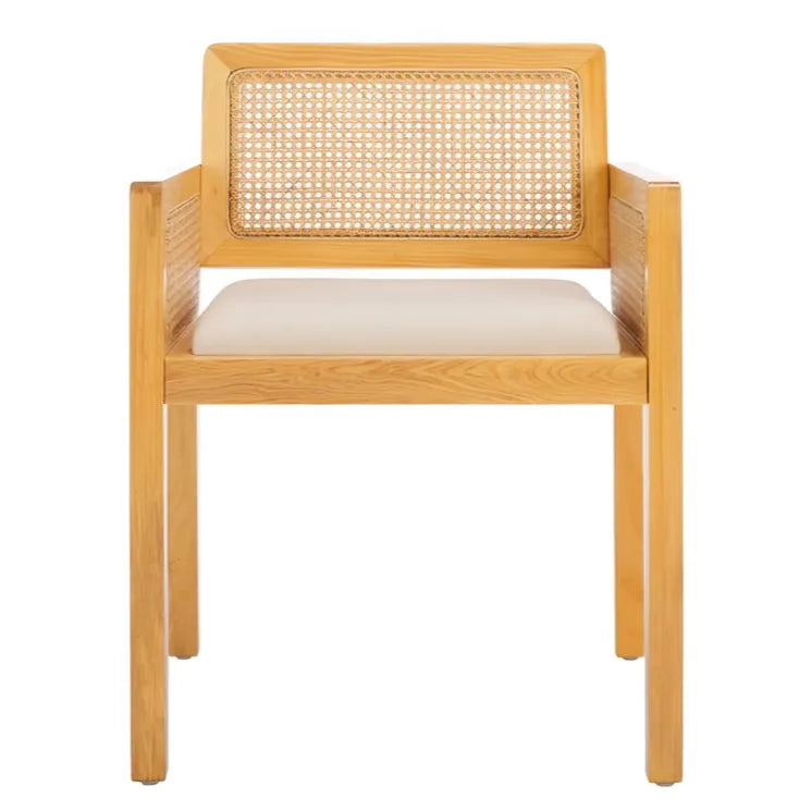 Patrina Rattan Armed Dining Chair in Natural/White with Cushion
