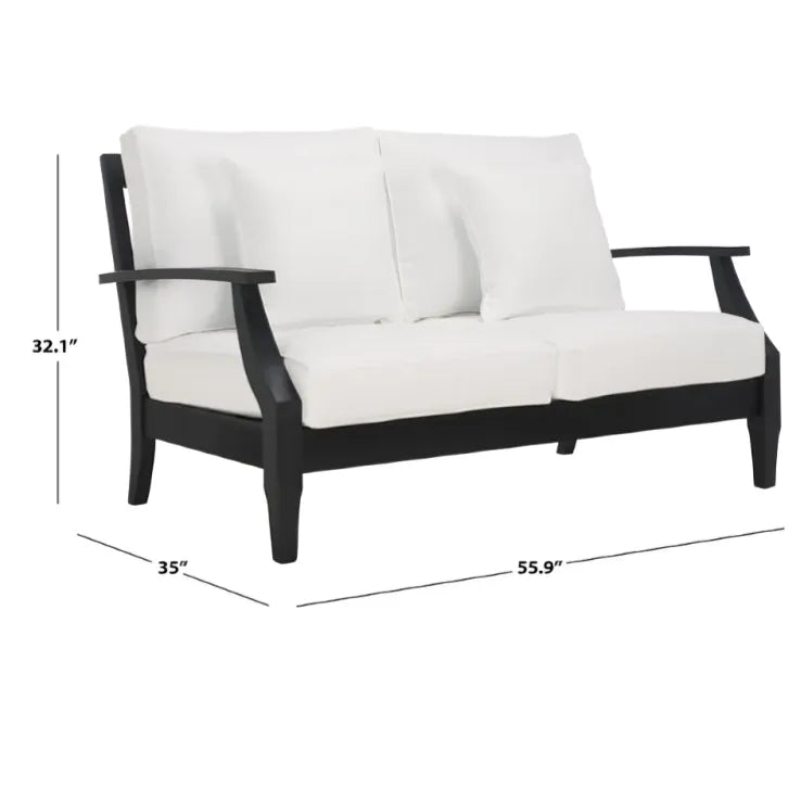 Martinique Wood Patio Loveseat in Black/White with Upholstered Cushion
