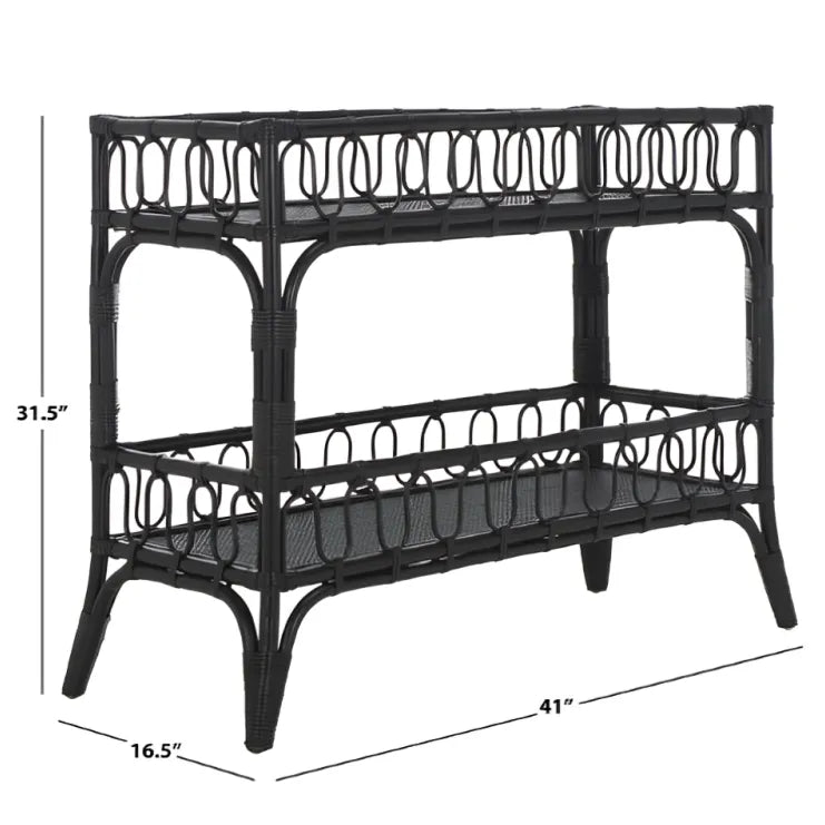 Isaiah Rattan Storage Unit in Black with 2 Tier Shelves