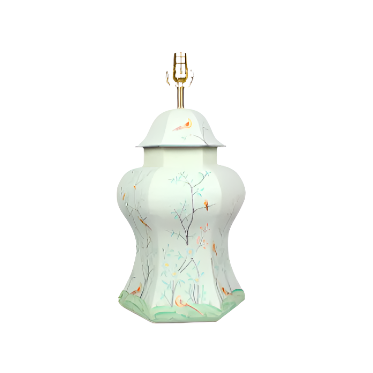 Pale Green & Multi Color Scalloped Hexagon Lamp