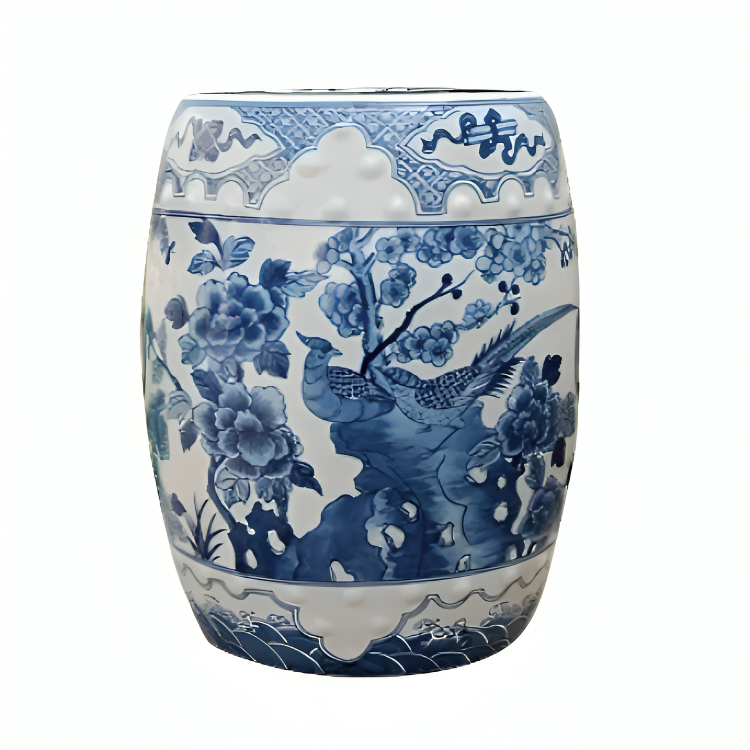 Bird and Floral Garden Seat with Raised White Dots