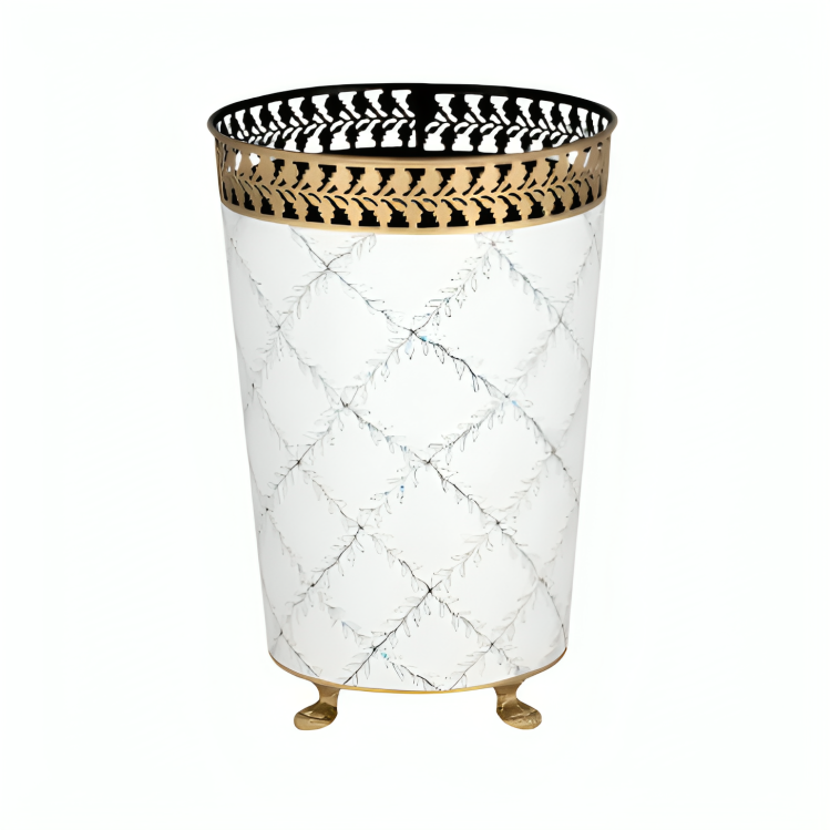 IVORY & Blue Pierced Gold Leaf Wastepaper Basket