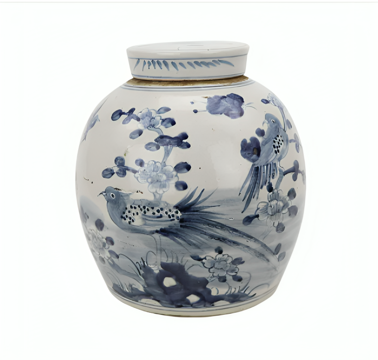 Bird Floral Flat Top Jar