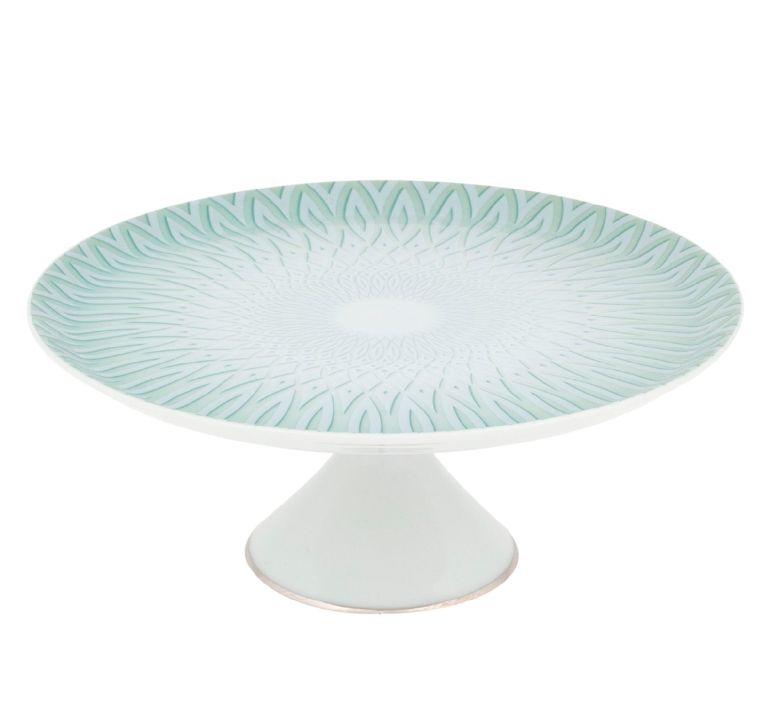 Venezia Small Porcelain Cake Stand in White and Aqua