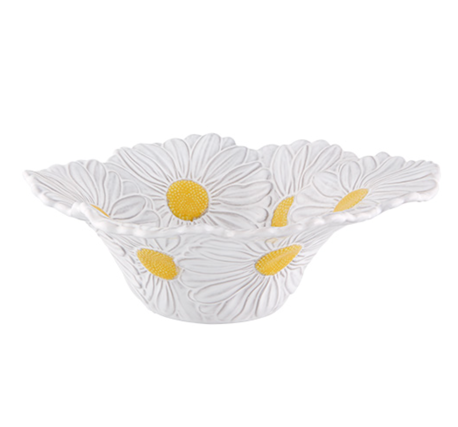 Maria Flor Earthenware Small Salad Bowl in White and Yellow