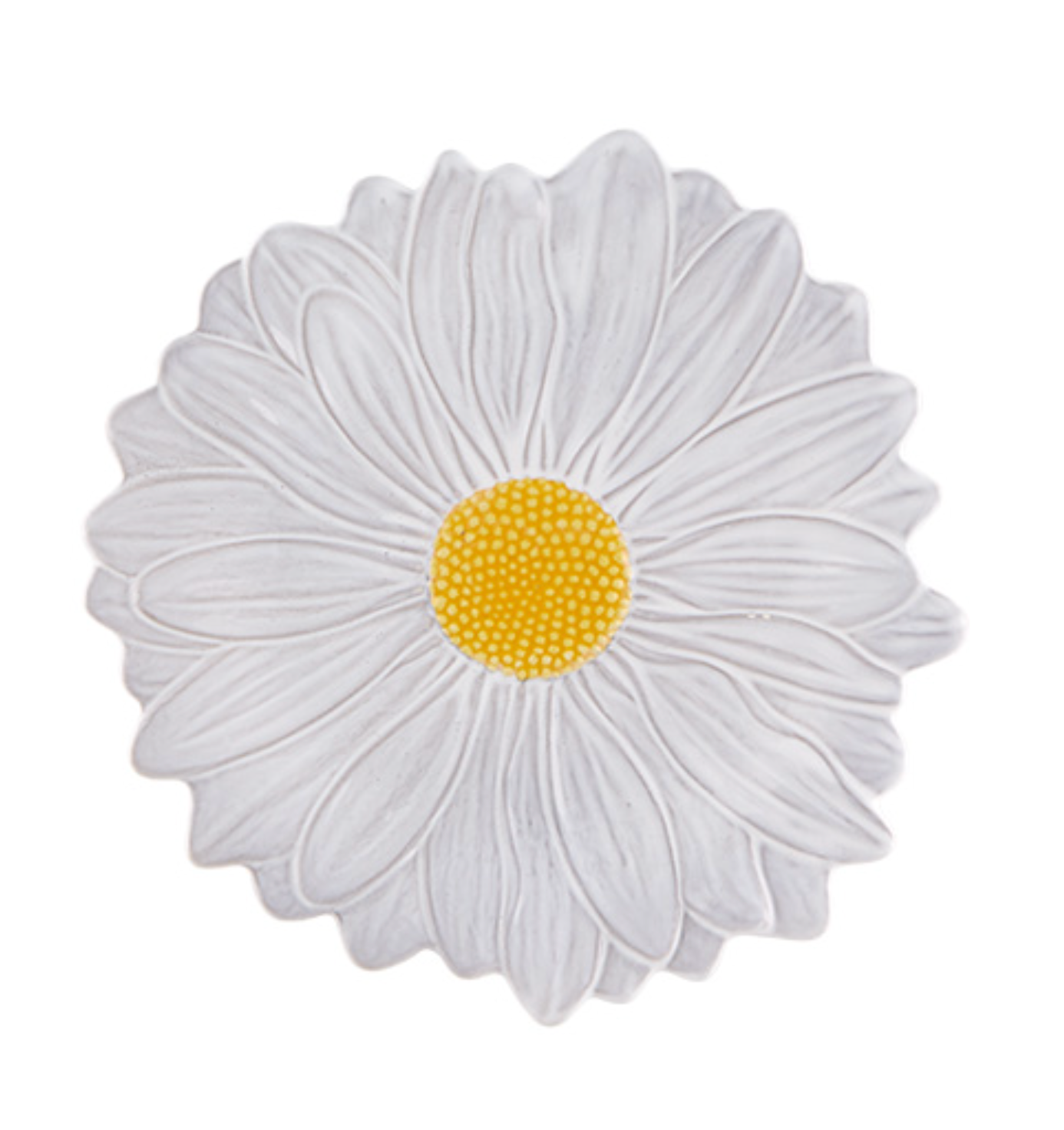 Maria Flor Earthenware Daisy Dessert Plate in White and Yellow