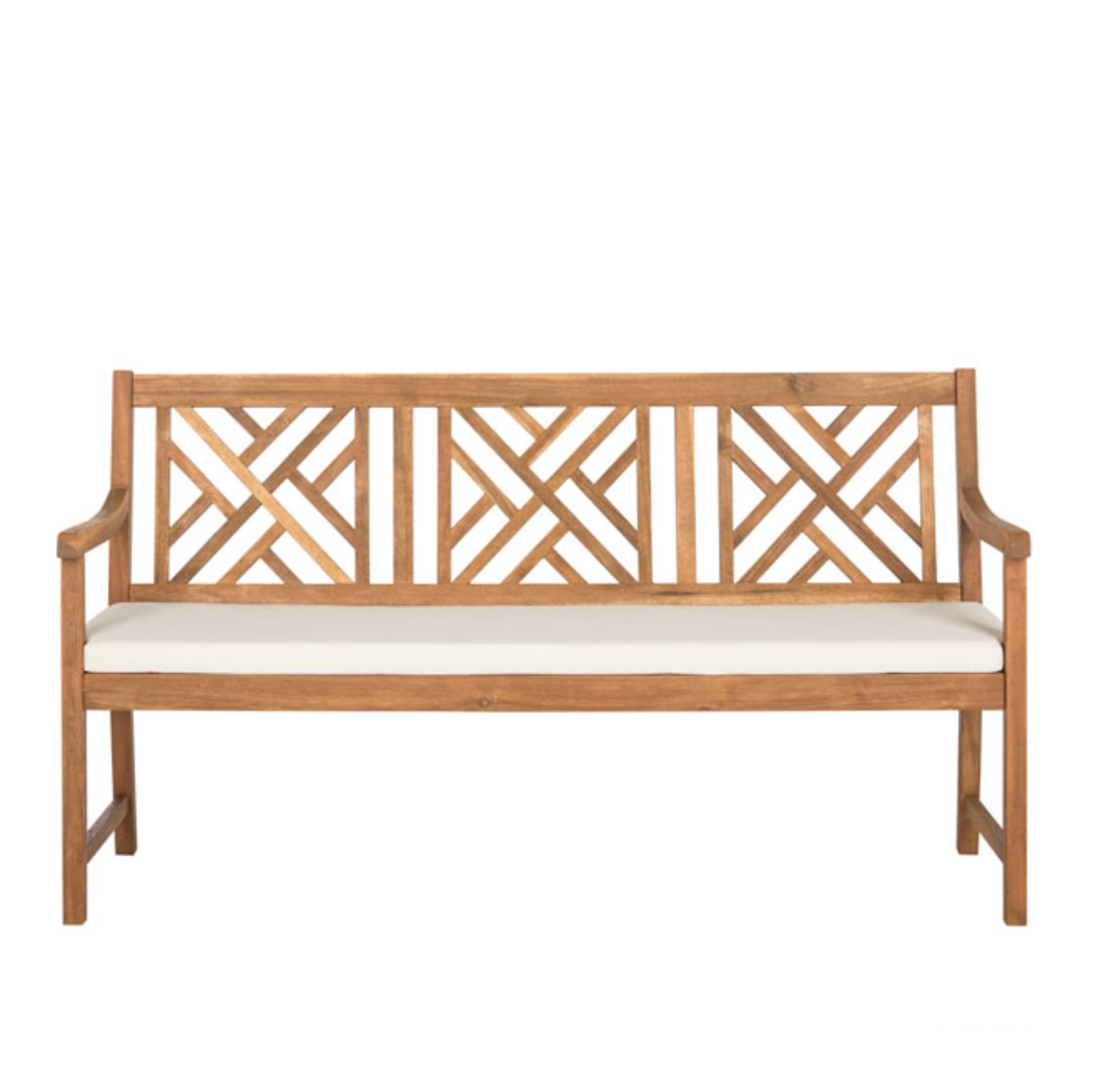 Bradbury 3 Seat Acacia Bench in Natural with Beige Cushion