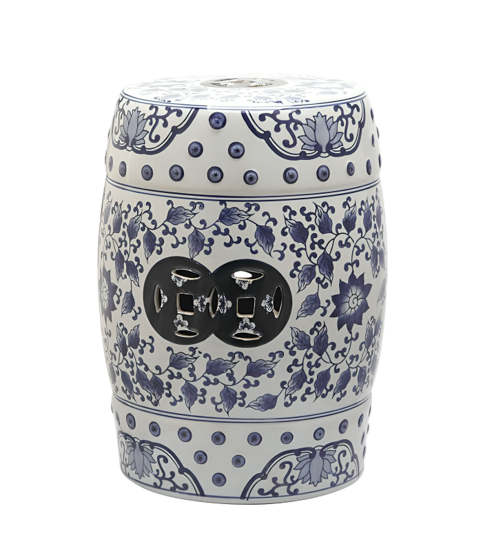 Tao Glazed Ceramic Garden Stool in Blue and White