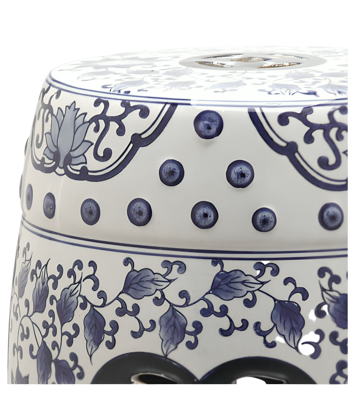 Tao Glazed Ceramic Garden Stool in Blue and White