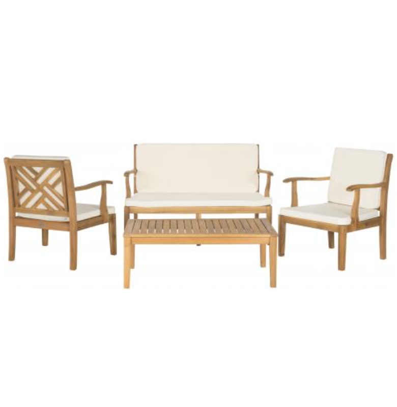 Bradbury 4 Piece Outdoor Living Set in Natural with Beige Cushion