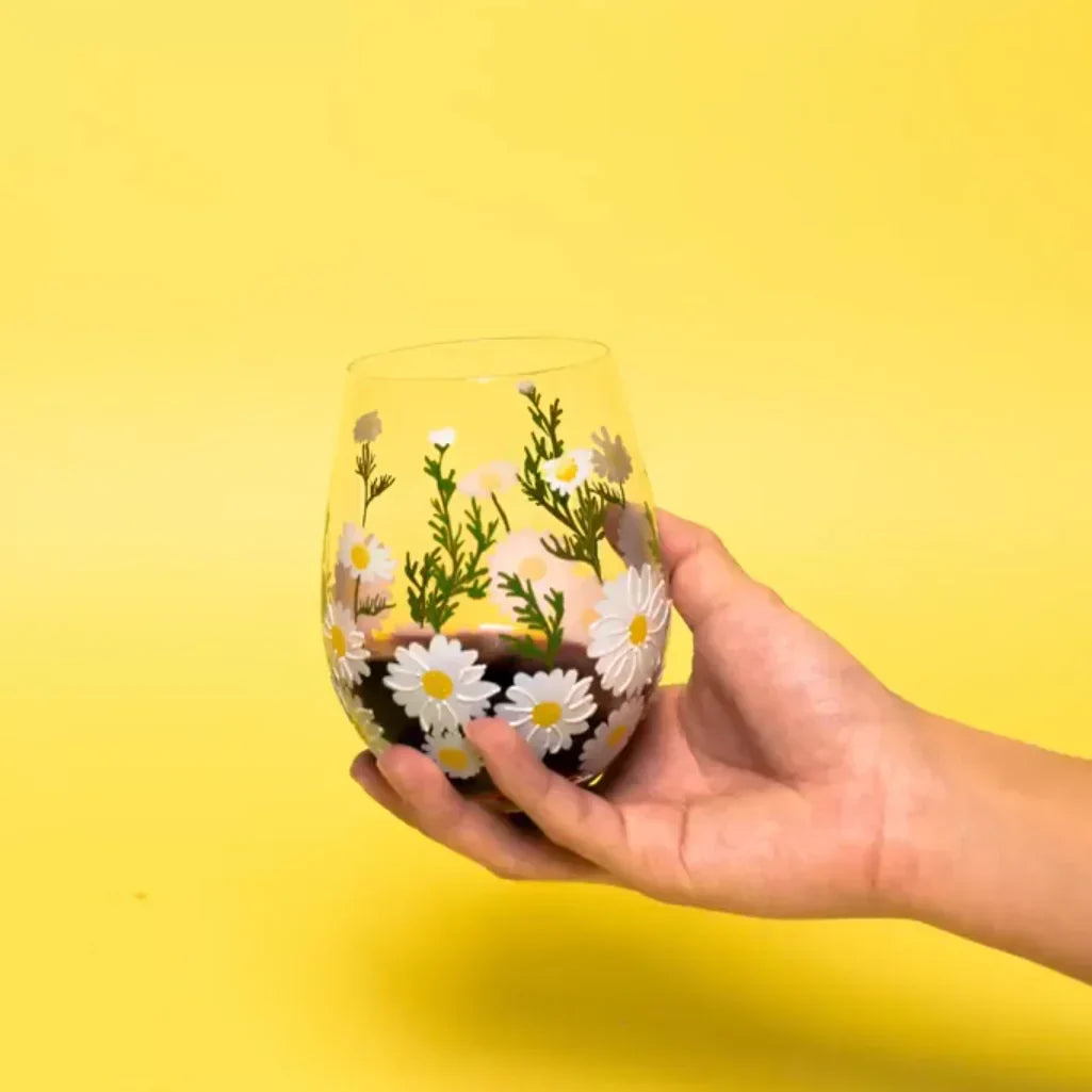 Daisy Painted Stemless Wine Glasses