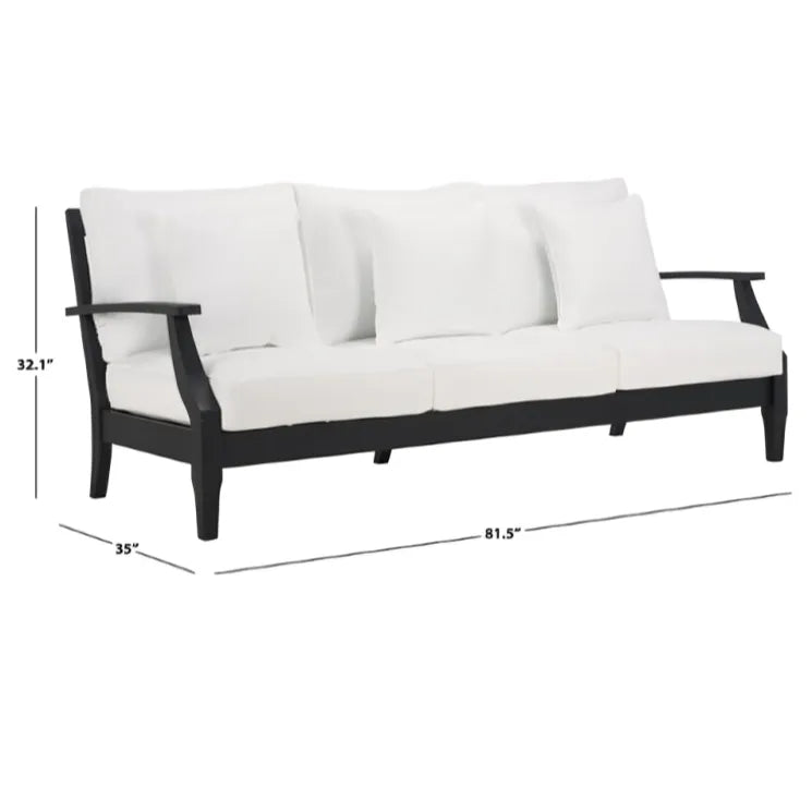 Martinique Wood Patio Sofa in Black/White with Cushion