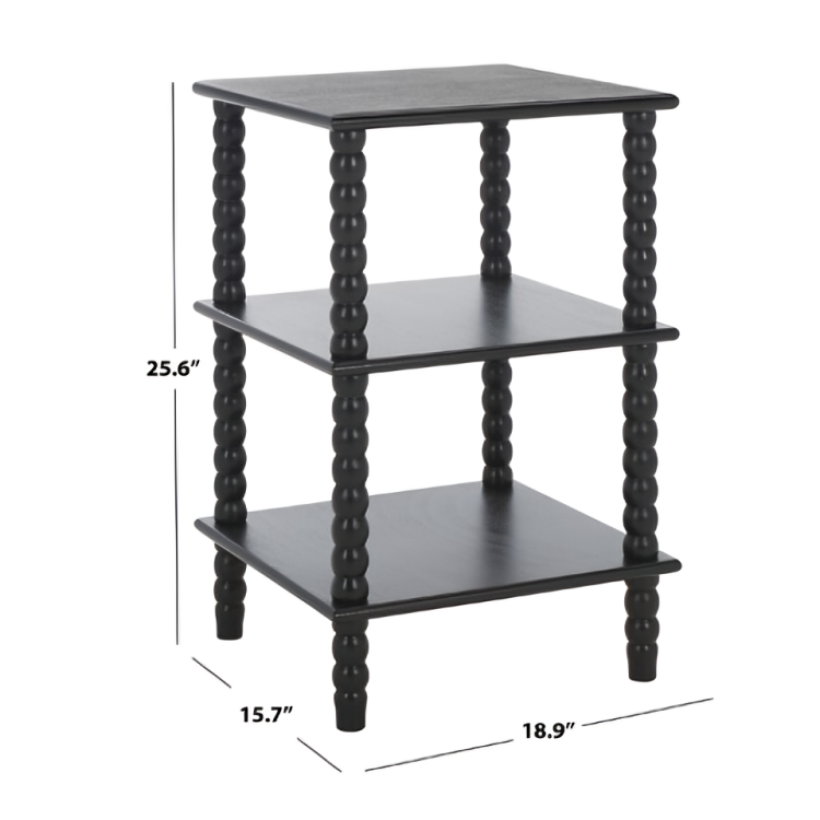 Dilyn Wood Accent Table in Matte Black with 3-Shelves