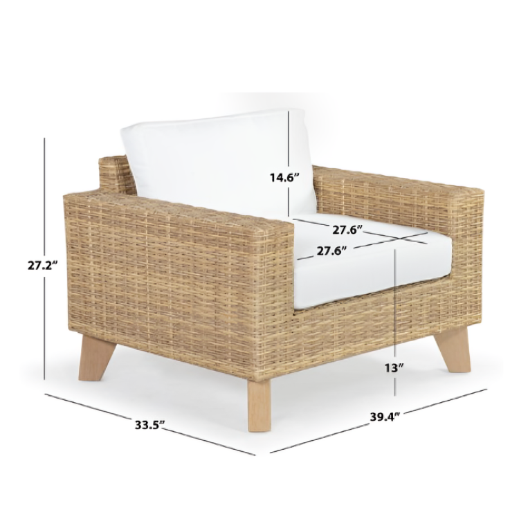 Margarita Wicker Patio Chair in Natural and White