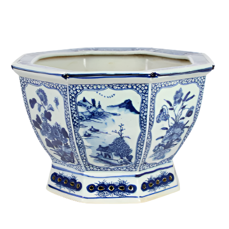 Mid Size Village Scene Hexagon Planter