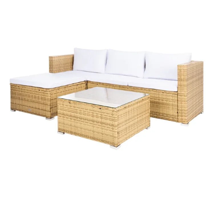 Madalina Wicker Outdoor Sectional Living Set in Natural and White - The Mayfair Hall