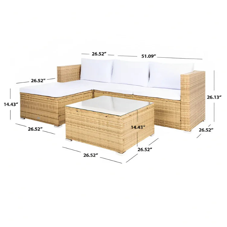 Madalina Wicker Outdoor Sectional Living Set in Natural and White - The Mayfair Hall