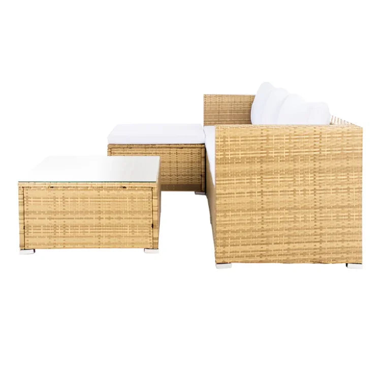 Madalina Wicker Outdoor Sectional Living Set in Natural and White - The Mayfair Hall