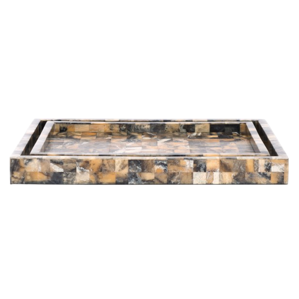 Lori Resin Tray in Antique Green and Horn (Set of 2)
