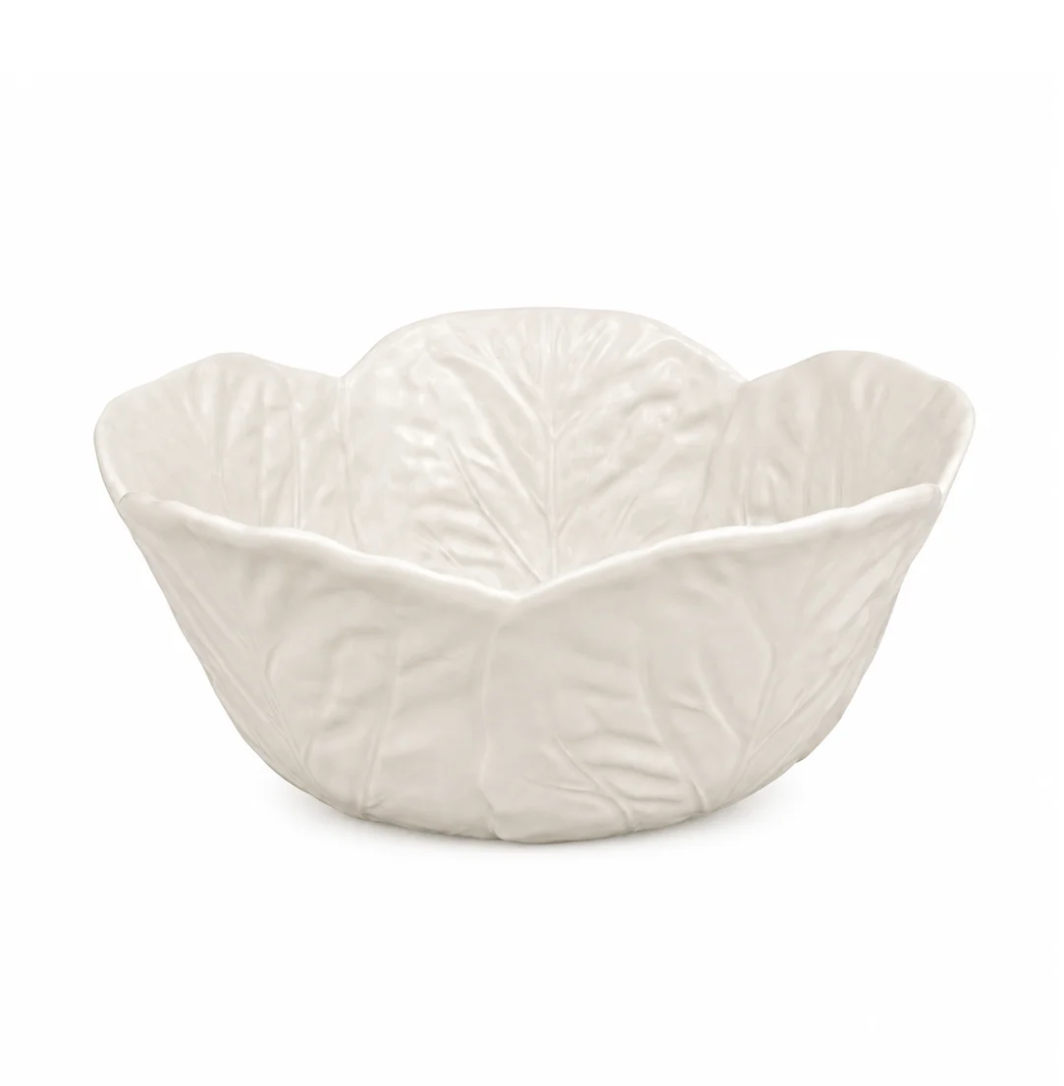 Cabbage Earthenware Tall Salad Bowl – Beige – Large
