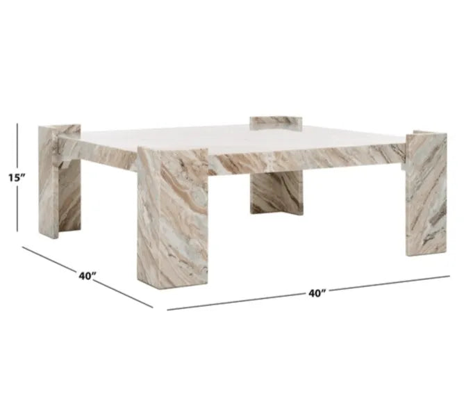 Catayana Marble Coffee Table in White and Brown with L-Shaped Legs