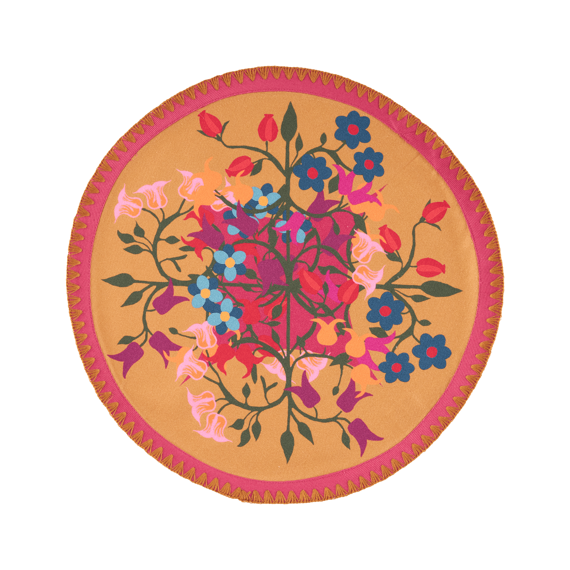 Round Placemat in Orange with Blumen Print (Set of 6)