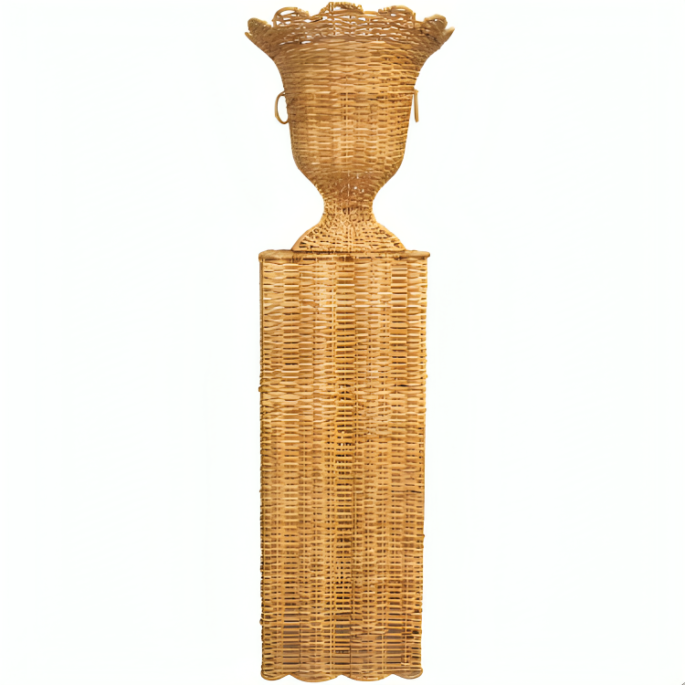 Square Scalloped Wicker Urn and Pedestal