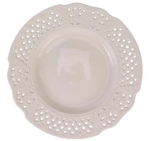 Pierced Embossed Ivory Porcelain Dinner Plate - The Mayfair Hall
