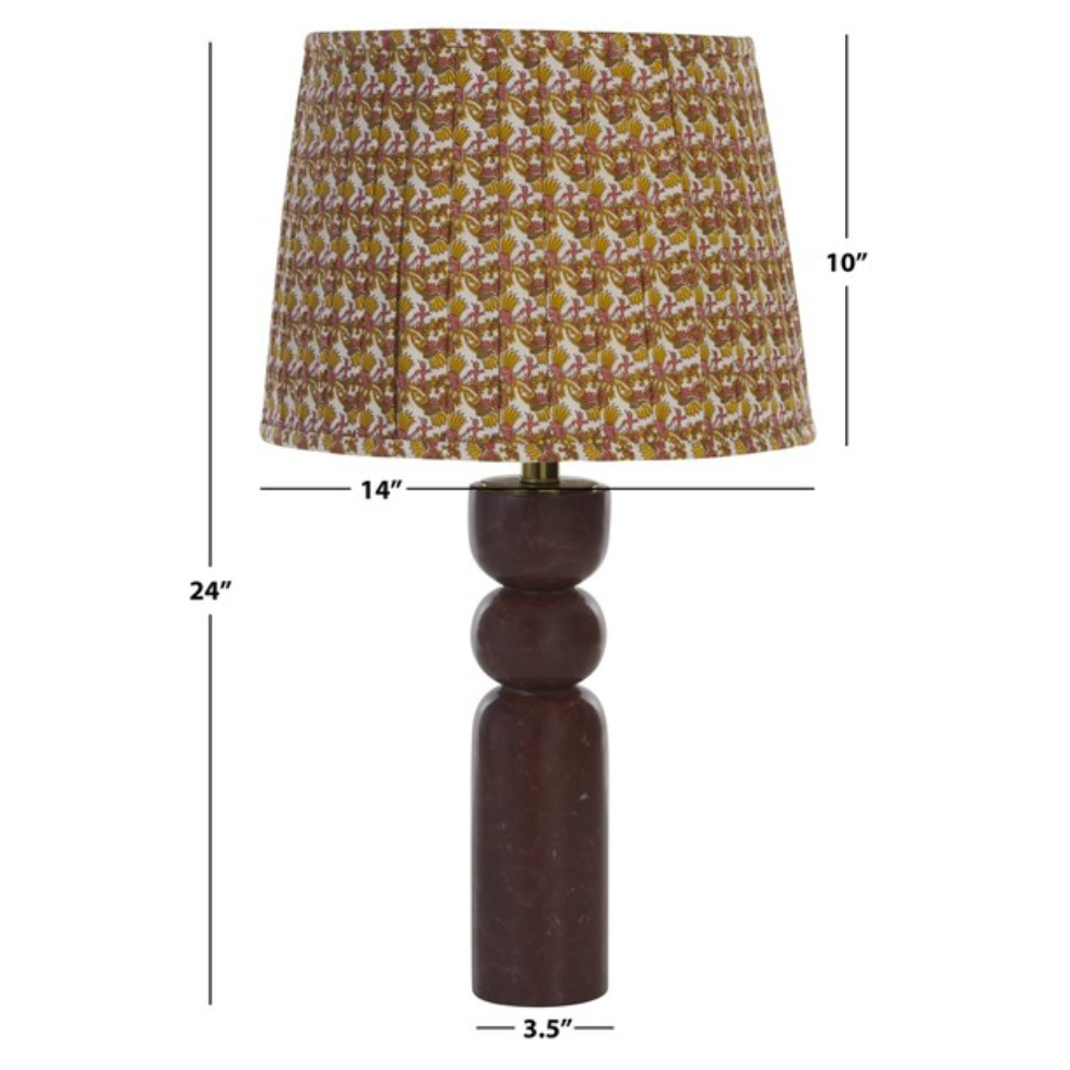 Suraya Table Lamp in Maroon with Red and White Pleated Shade