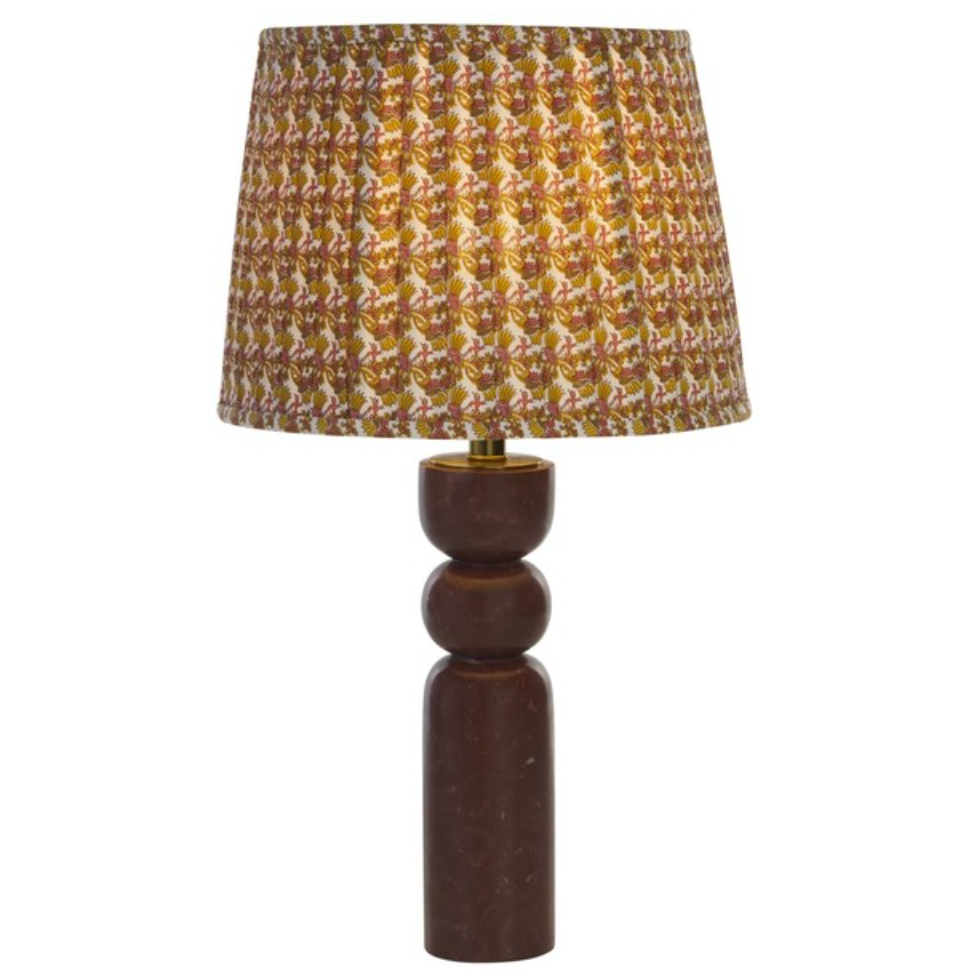 Suraya Table Lamp in Maroon with Red and White Pleated Shade