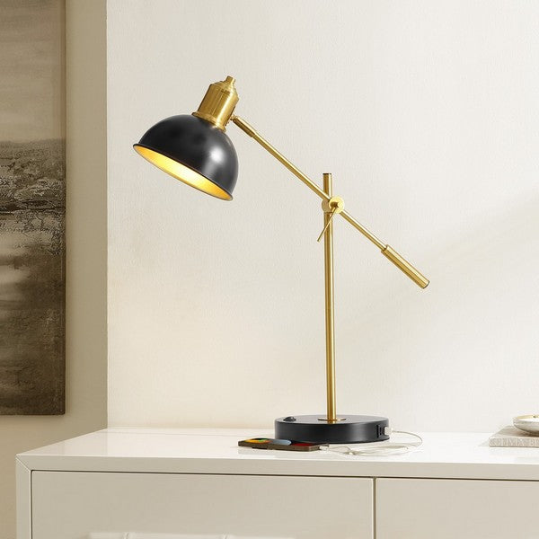 Amur Table Lamp in Brass with Black Dome Shade