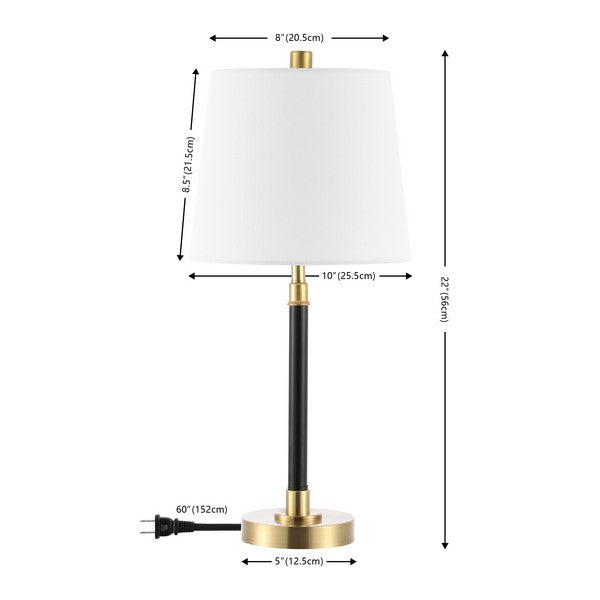 Vitale Table Lamp in Black and Brass Gold with Off White Cotton Shade