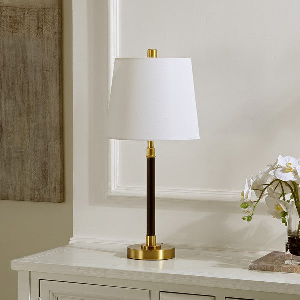 Vitale Table Lamp in Black and Brass Gold with Off White Cotton Shade