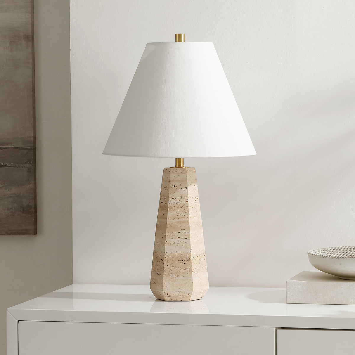 Calla Travertine Table Lamp in Beige — 23.5″