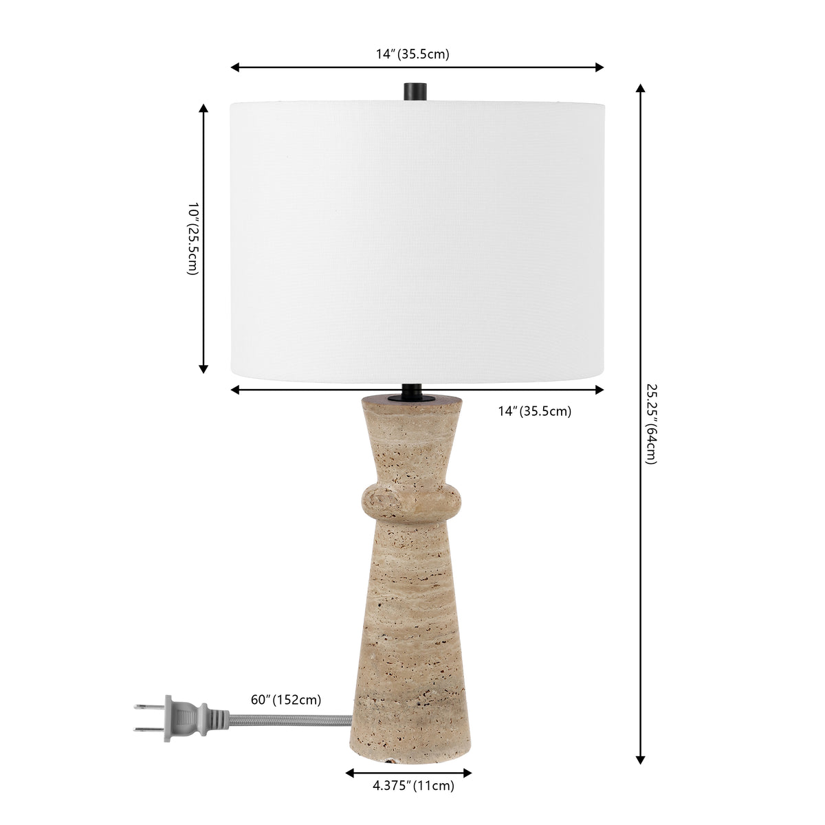 Colette Travertine Table Lamp in Ivory — 25.25″