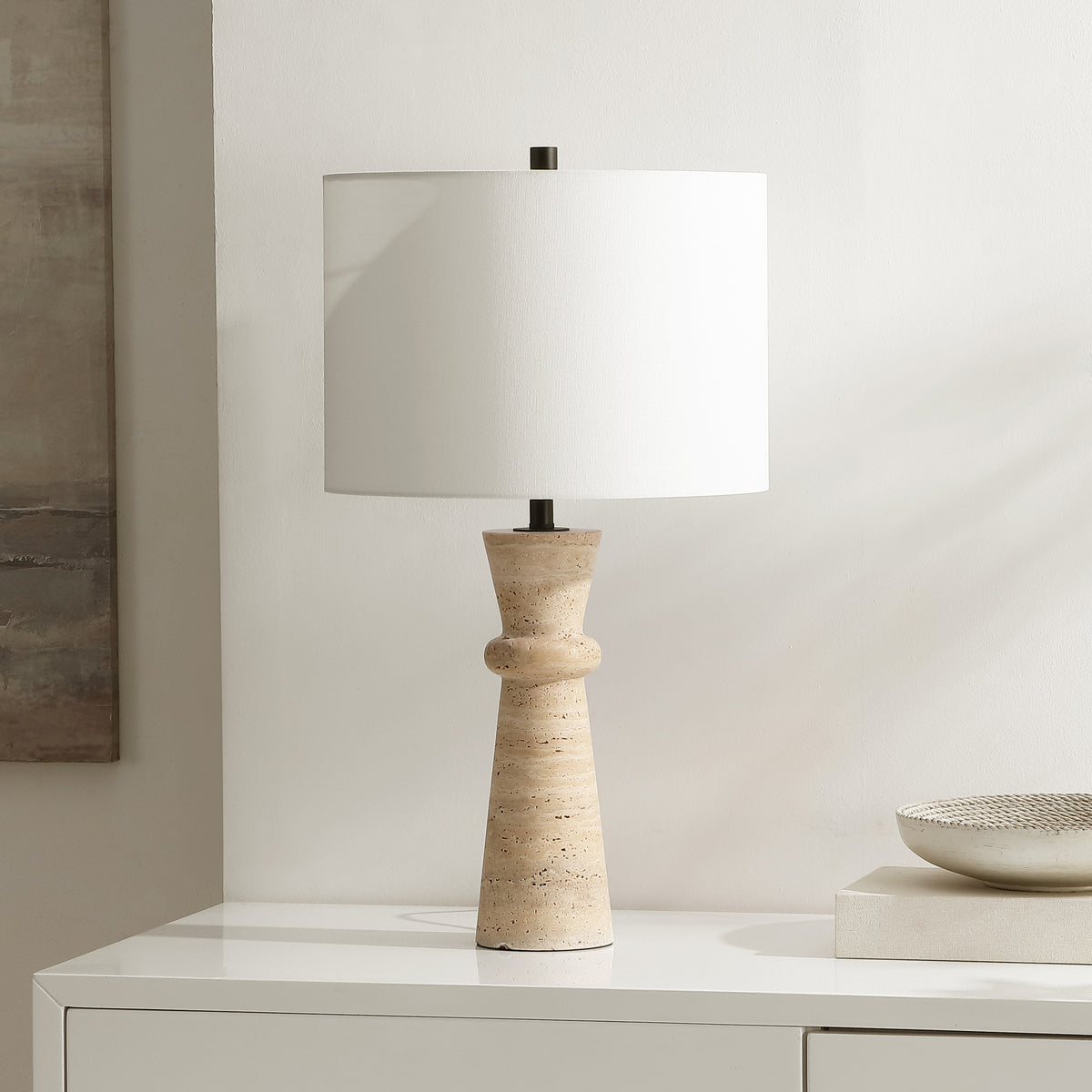 Colette Travertine Table Lamp in Ivory — 25.25″