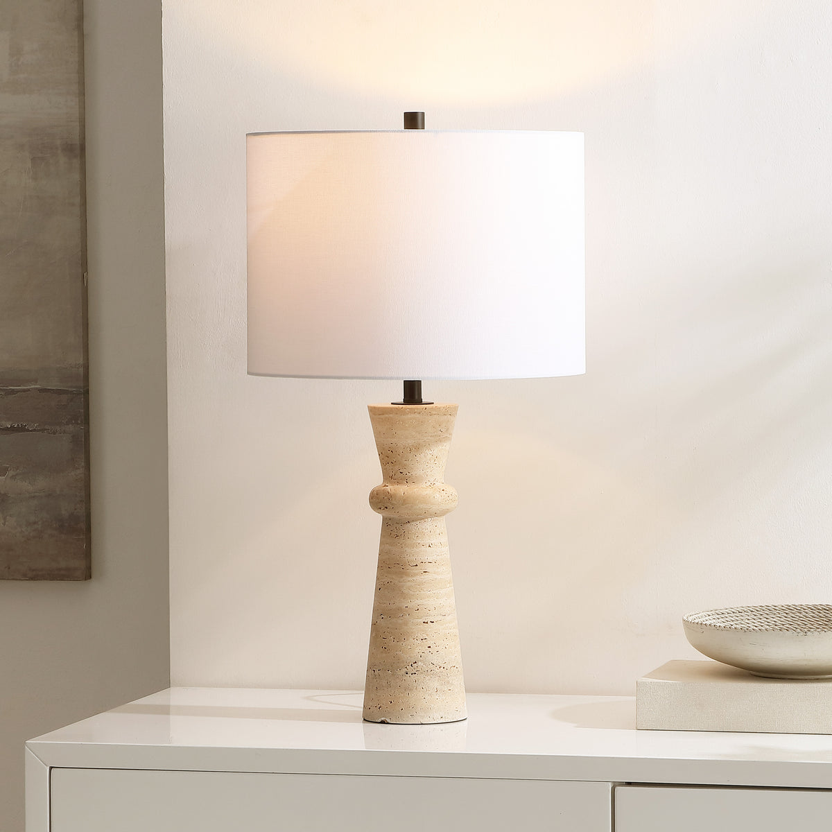 Colette Travertine Table Lamp in Ivory — 25.25″