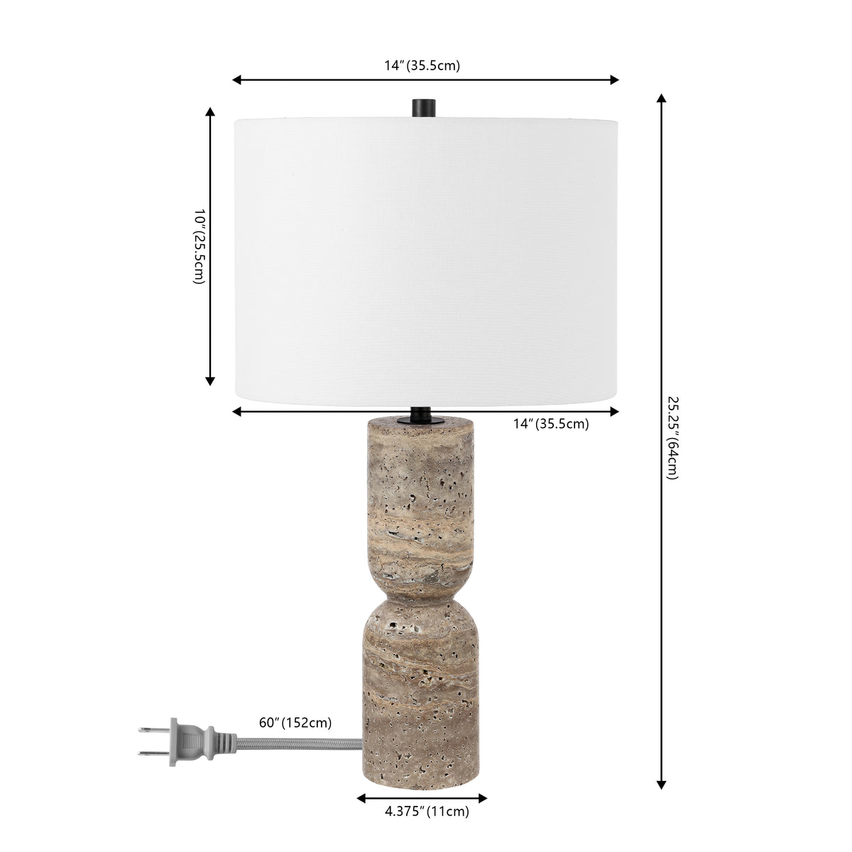 Nara Travertine Table Lamp in Gray — 25.25″