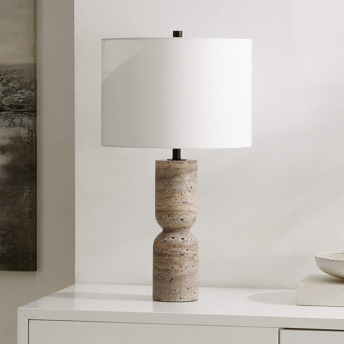 Nara Travertine Table Lamp in Gray — 25.25″