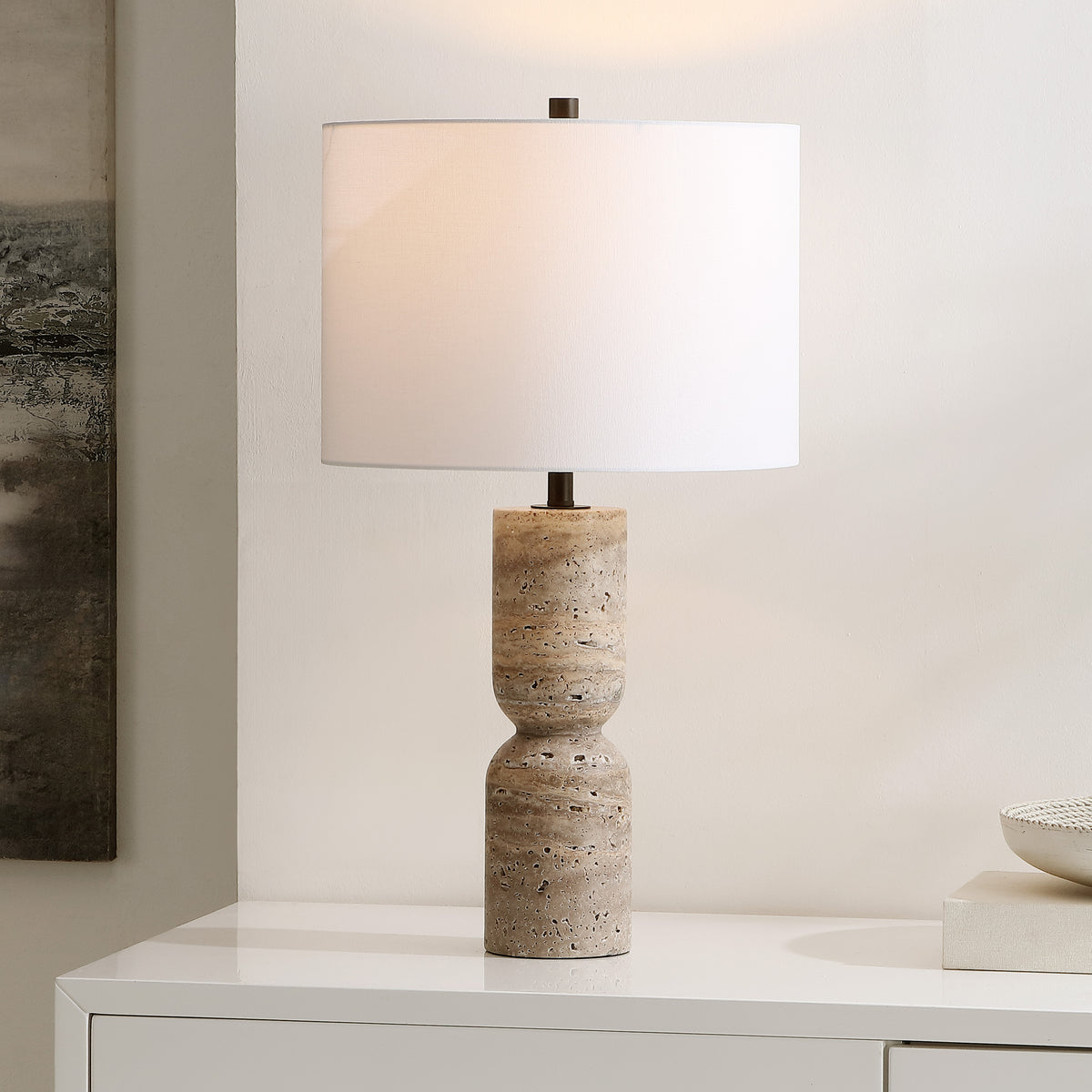Nara Travertine Table Lamp in Gray — 25.25″