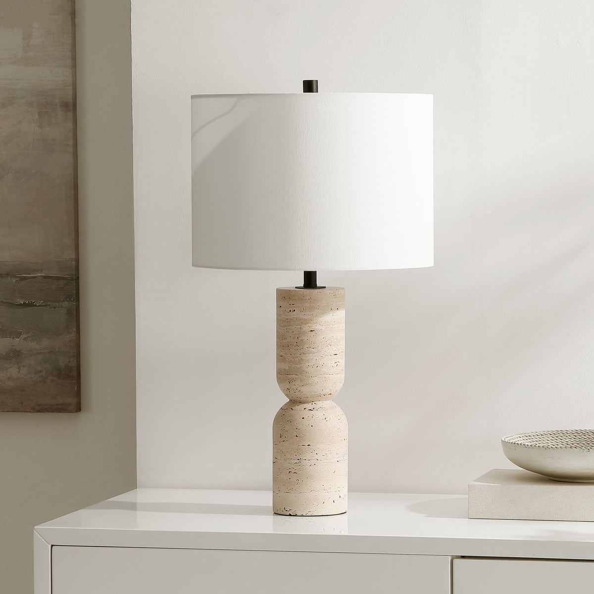 Nara Travertine Table Lamp in Ivory — 25.25″
