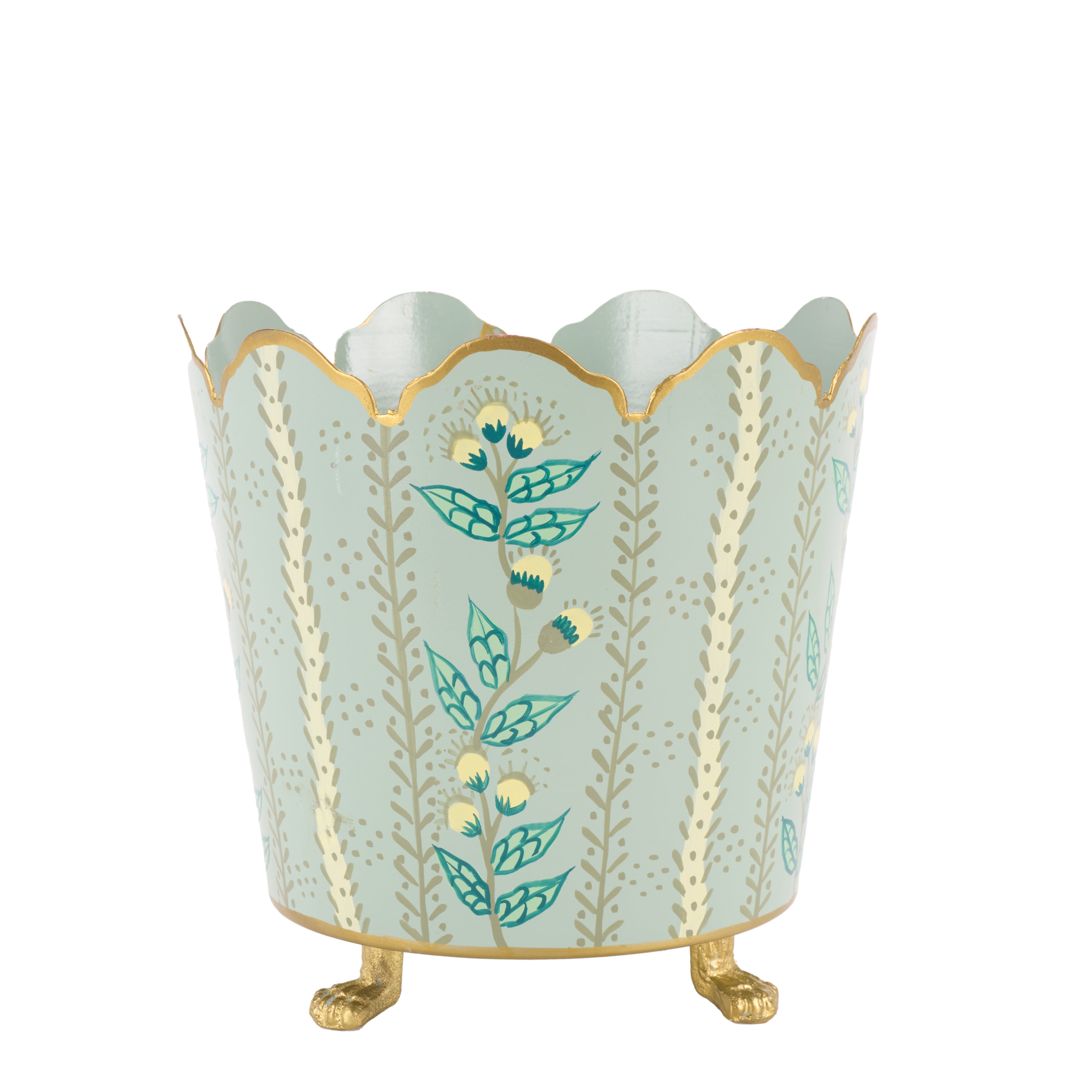 Green & Gold Floral Bucket Planter (3 Sizes)