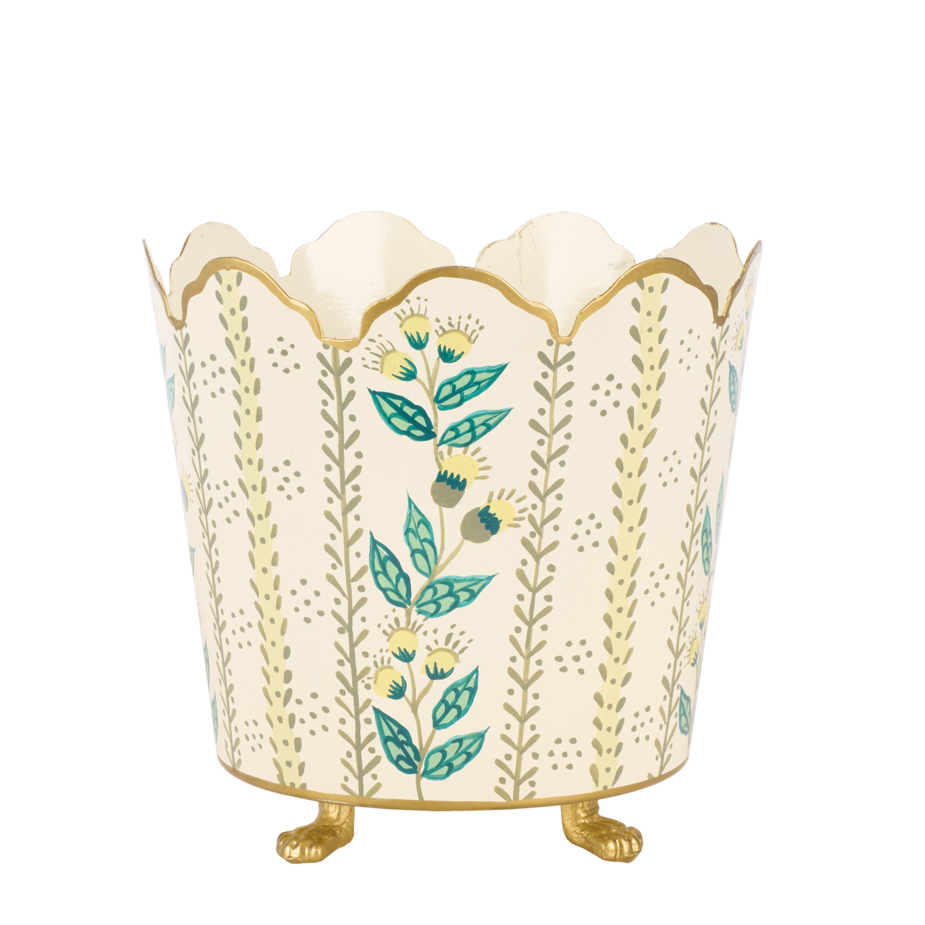 Ivory & Gold Floral Bucket Planter (3 Sizes)