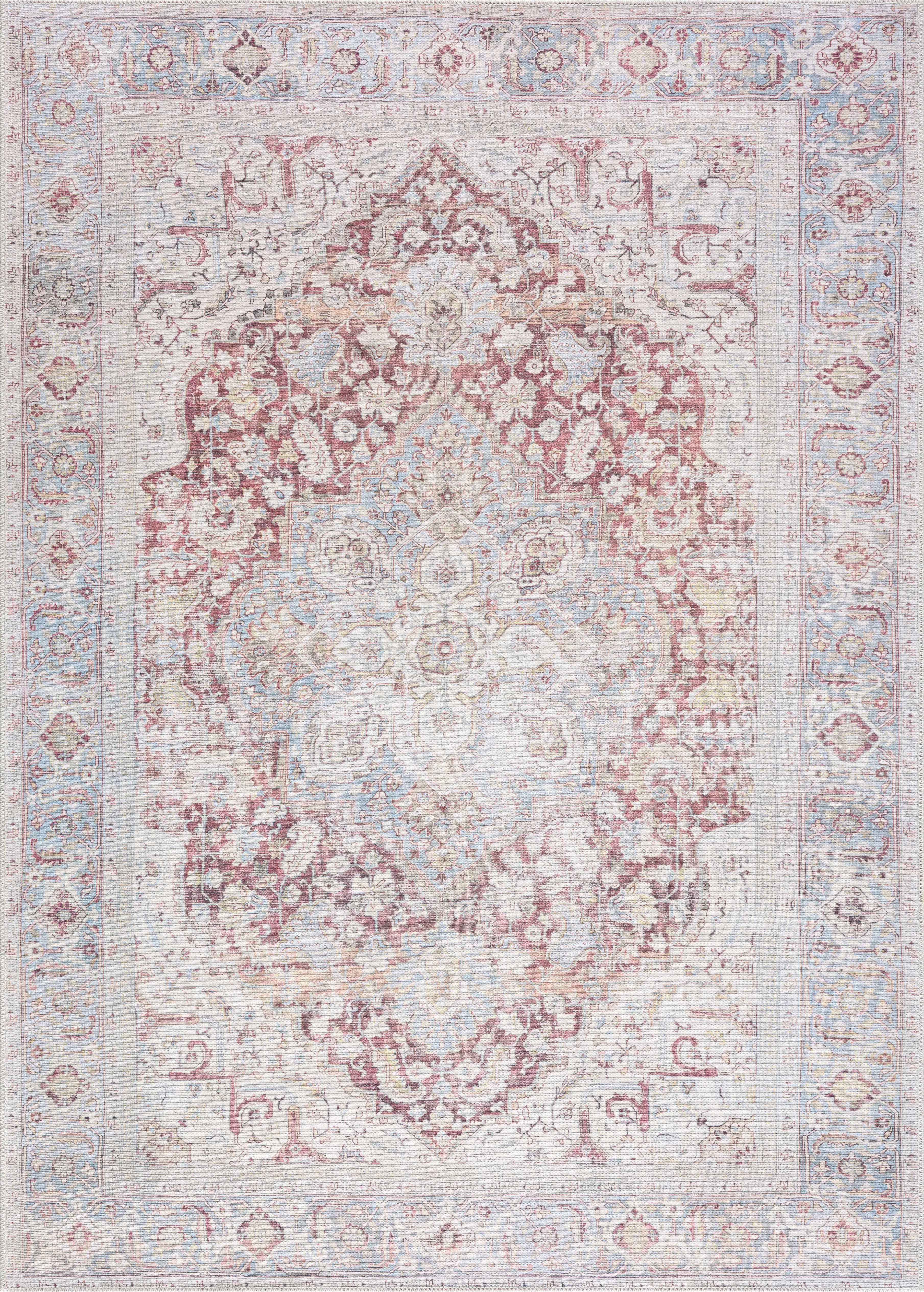 Cream Rust Leeston Vintage Washable Area Rug - Clearance