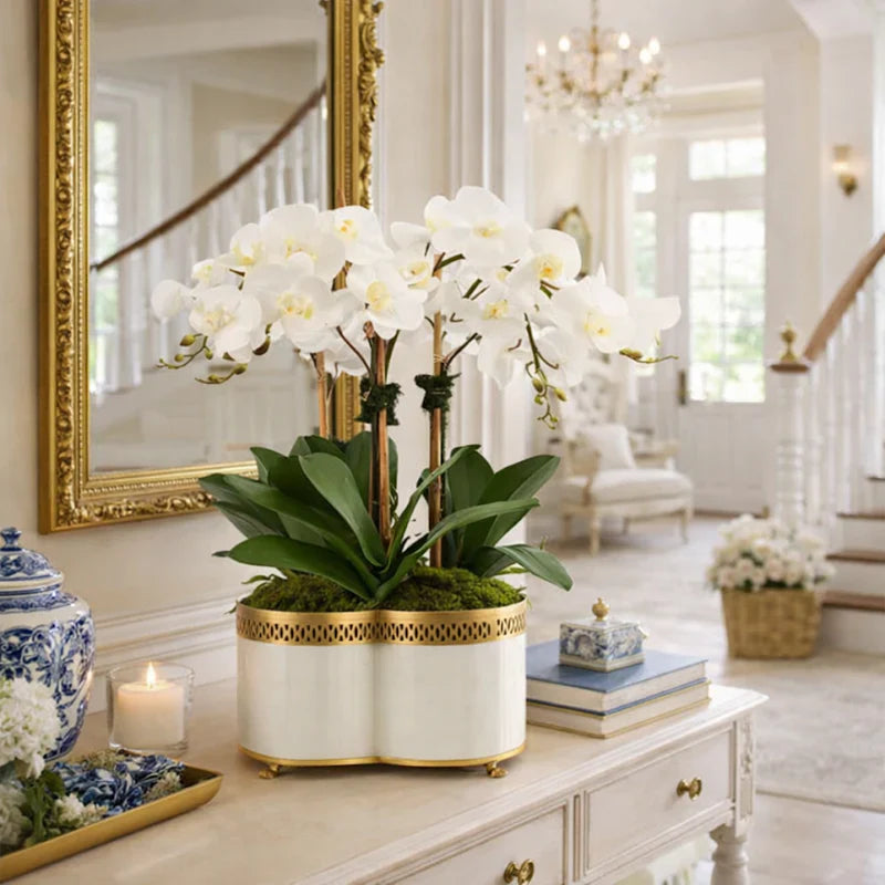 Ivory & Gold Pierced Quatrefoil Planter