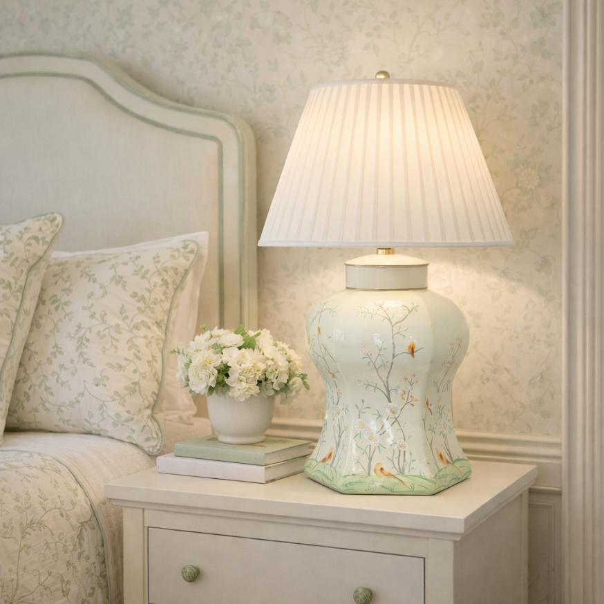 Pale Green & Multi Color Scalloped Hexagon Lamp