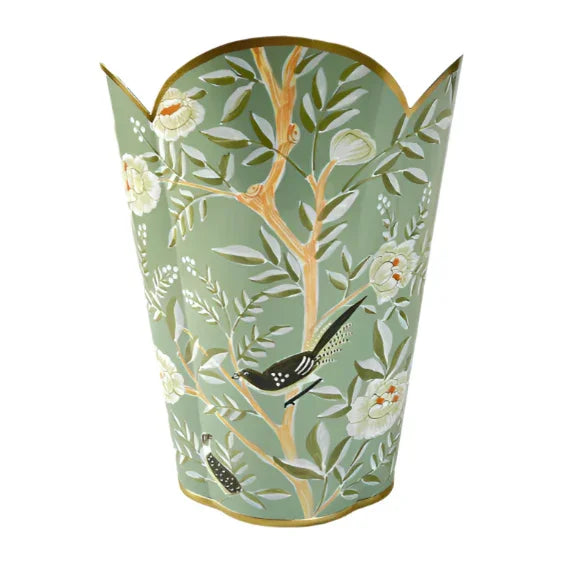 Celadon Chinoiserie Waste Paper Basket - The Mayfair Hall