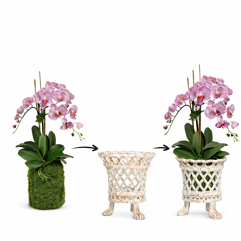 Ivory & Gold Lattice Footed Planter