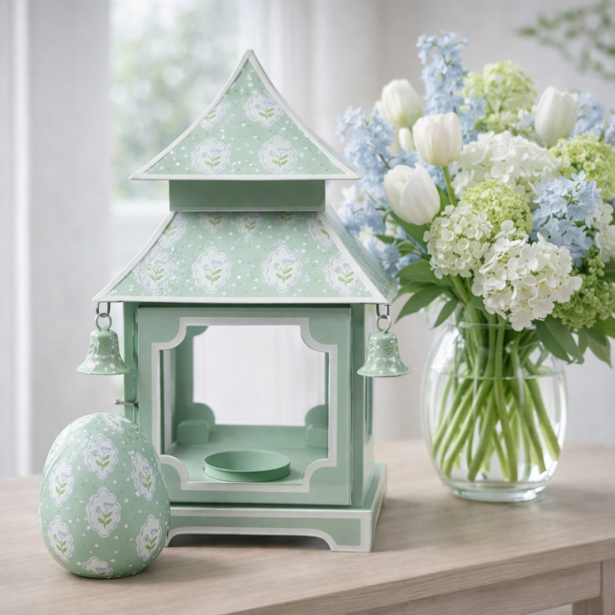 Sage Green & White Tulip Pagoda Lantern (3 Sizes)